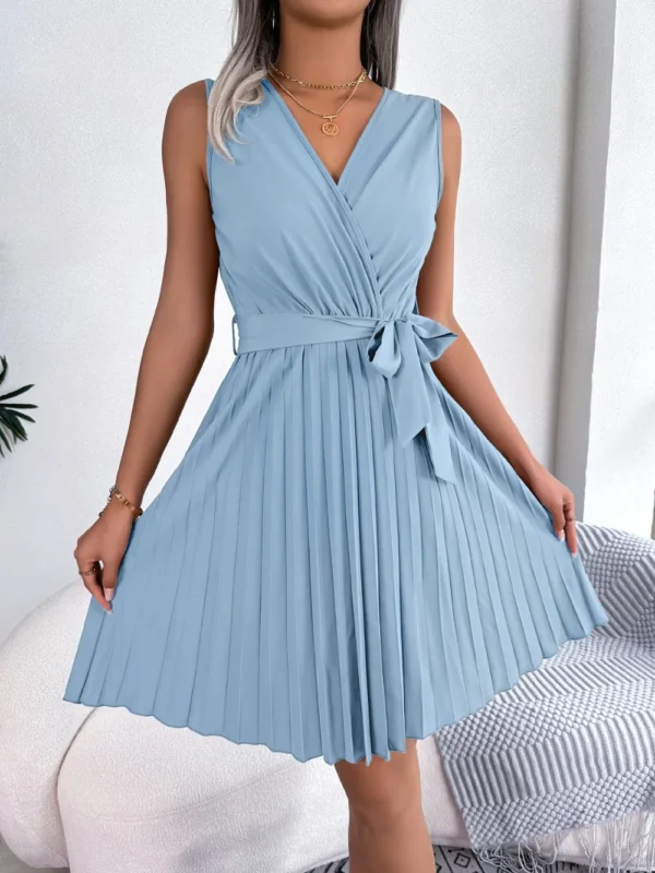 Tied Surplice Sleeveless Pleated Dress - Image 7