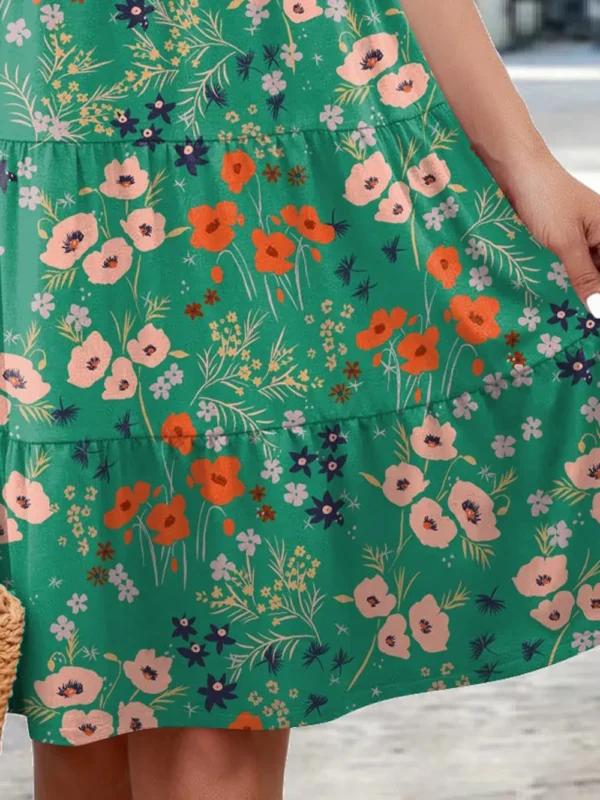 Printed Round Neck Tiered Dress - Image 15