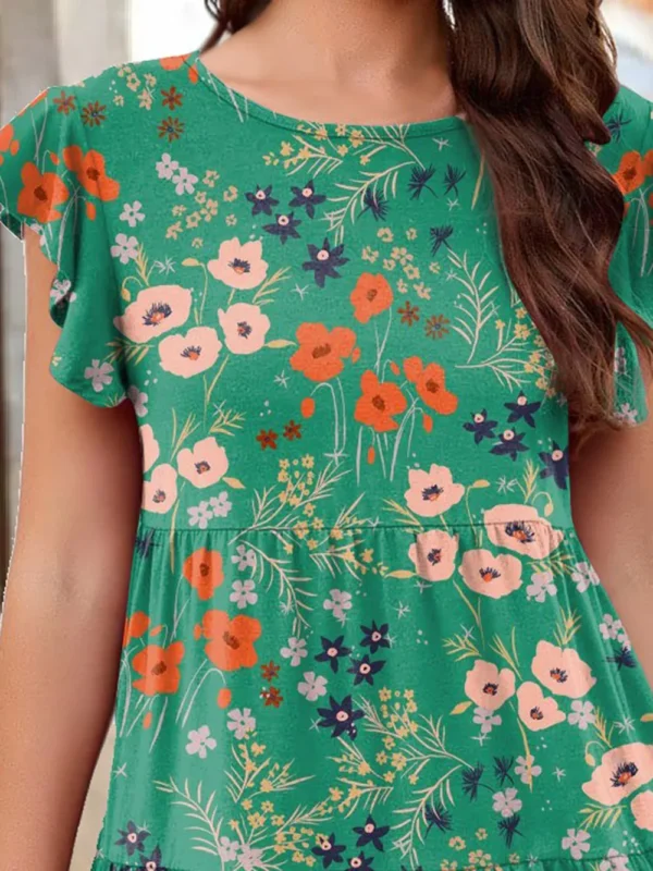 Printed Round Neck Tiered Dress - Image 14