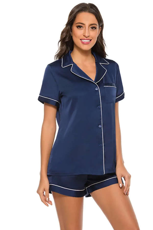 Printed Button Up Short Sleeve Top and Shorts Lounge Set - Image 23