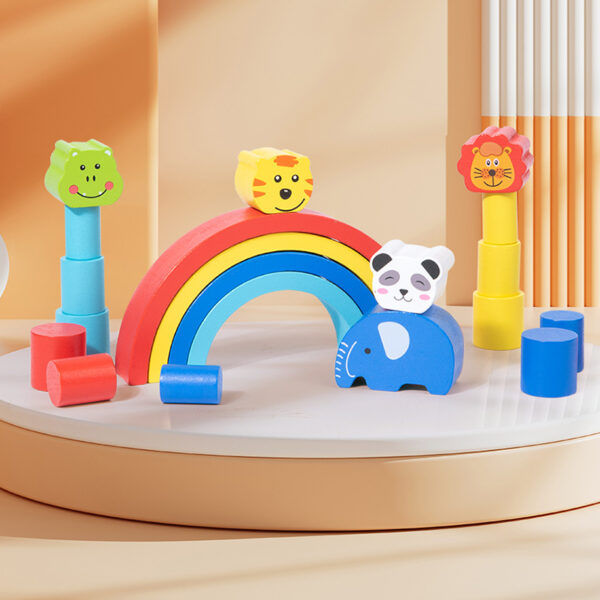 Montessori Early Education Rainbow Animal Balance Building Blocks Fun Enlightenment Kindergarten Stacker Musician Eye Coordination Stacking Height - Image 6