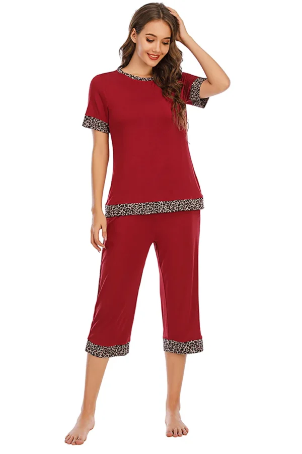 Round Neck Short Sleeve Top and Capris Pants Lounge Set - Image 14