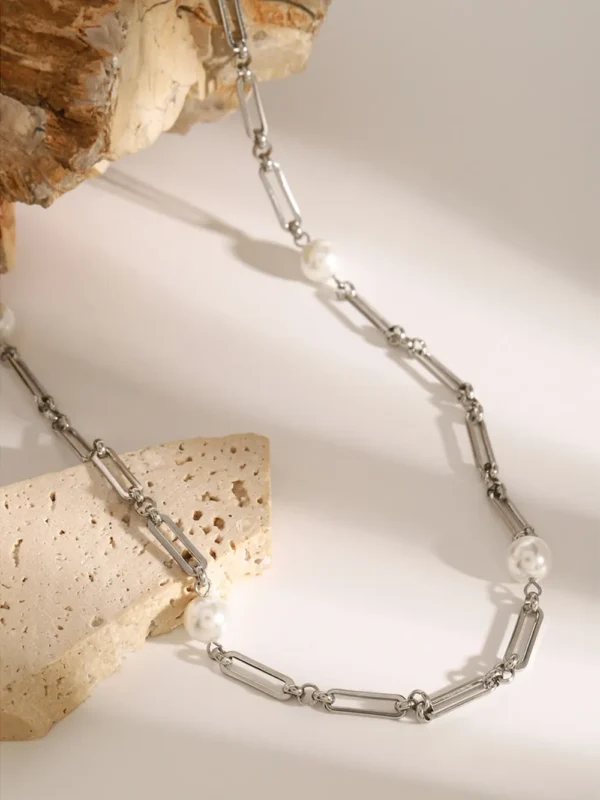 Stainless Steel Pearl Chain Necklace - Image 10