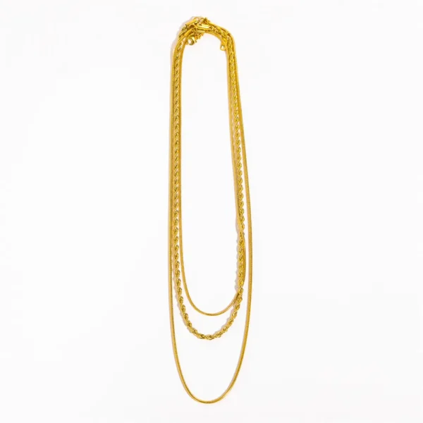18K Gold-Plated Titanium Steel Three-Layered Necklace - Image 5