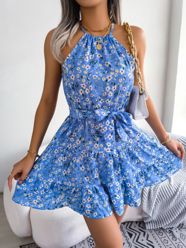 Tied Printed Grecian Neck Mini Dress - Image 17