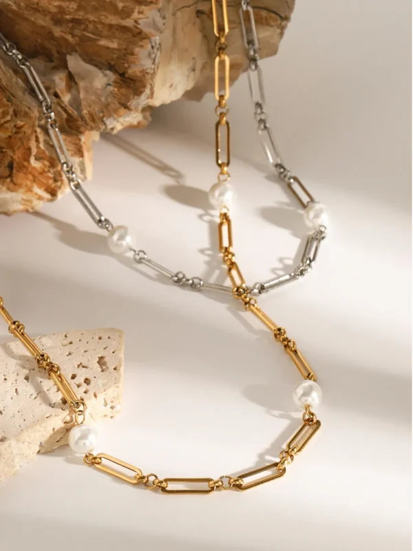 Stainless Steel Pearl Chain Necklace - Image 2