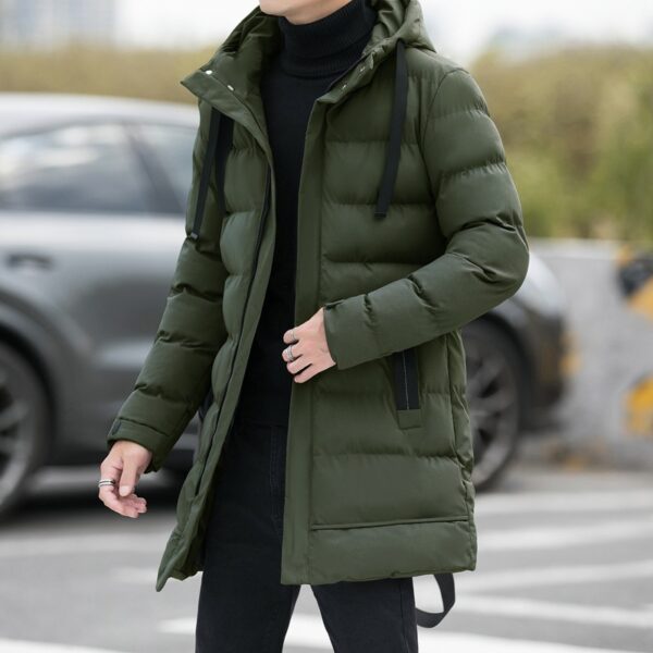Loose men's medium to long thick warm casual fashion cotton jacket hooded cotton jacket for men - Image 8