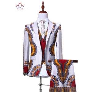 African print (Jacket+Vest+Pants)Blazers for Men 3 Piece Slim Fit Cowboy Wedding Men Suit Retro Gentleman Mens