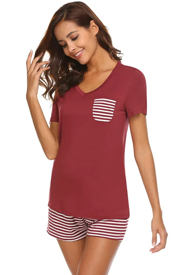 Striped Short Sleeve Top and Shorts Lounge Set - Image 17