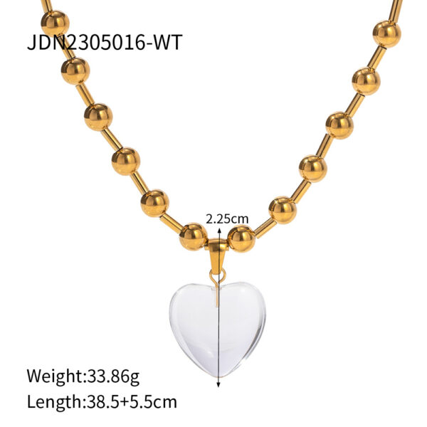 Round bead transparent heart pendant necklace for girls simple bead design niche women - Image 6