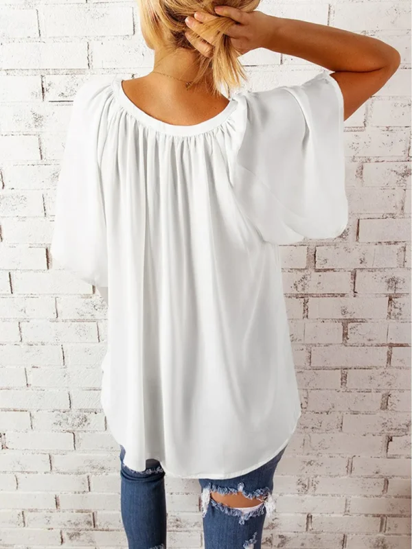 Ruched Notched Half Sleeve Blouse - Image 2