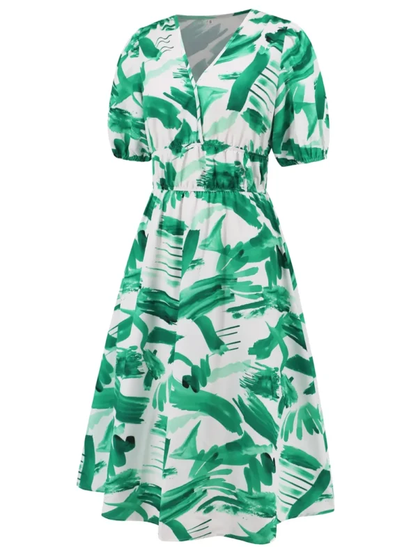 Ruched Printed Surplice Short Sleeve Dress - Image 27
