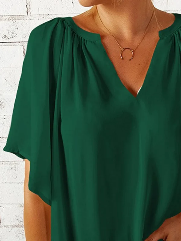 Ruched Notched Half Sleeve Blouse - Image 16
