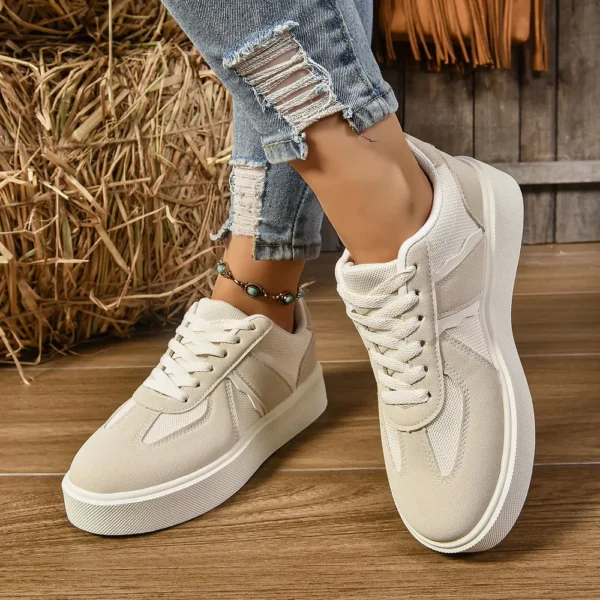 Lace Up Round Toe Contrast Sneakers - Image 4