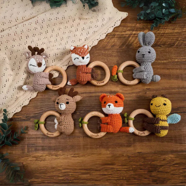 Carving Name Baby Soothing Bell Newborn Gift Bath Gift Knitted Cartoon Doll - Image 8
