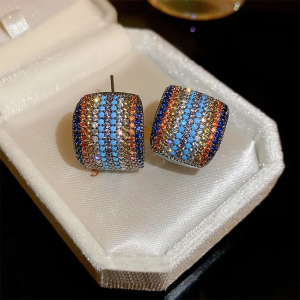 Contrast Inlaid Zircon Earrings - Image 2