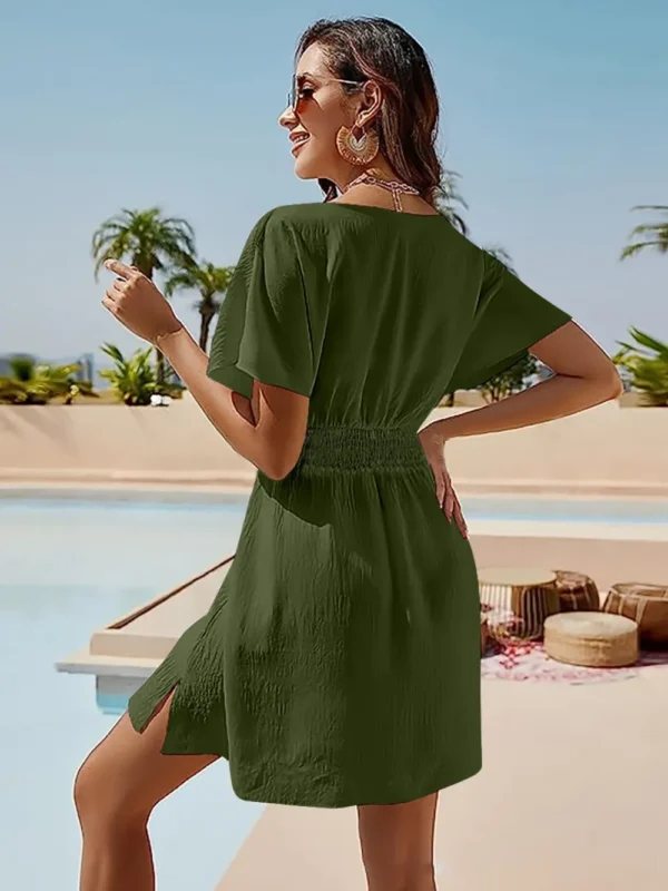 Smocked V-Neck Short Sleeve Dress - Image 14