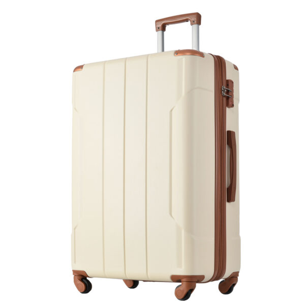 Hardshell Luggage Sets 3 Pcs Spinner Suitcase with TSA Lock Lightweight 20''24''28'' Brown white + ABS - Image 2