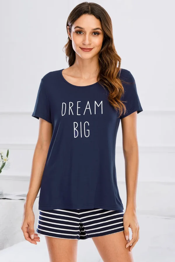 Graphic Round Neck Top and Striped Shorts Lounge Set - Image 6