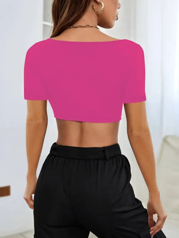 Sports and leisure women's short knitted high elasticity T-shirt top - Image 9