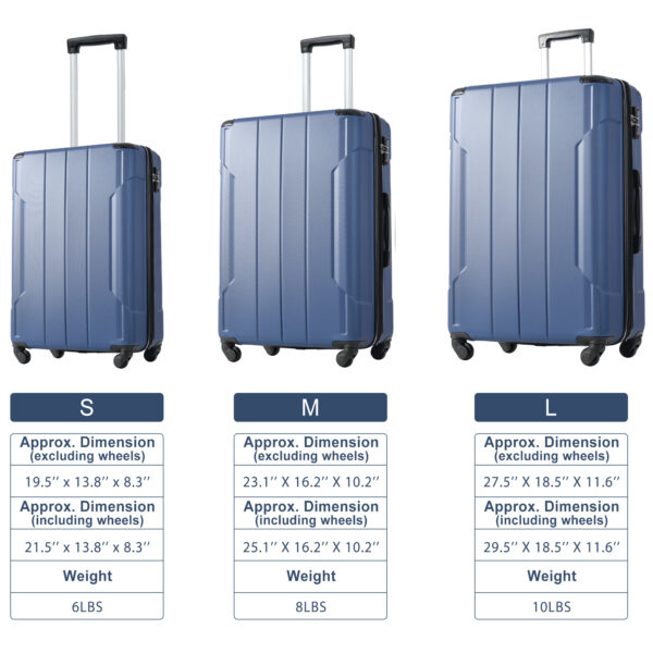 Hardshell Luggage Sets 3 Pcs Spinner Suitcase with TSA Lock Lightweight 20''24''28'' Blue + ABS - Image 5