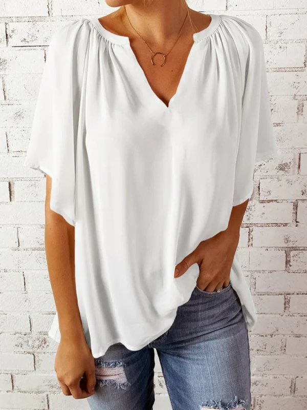 Ruched Notched Half Sleeve Blouse - Image 3