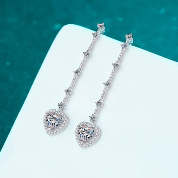 2 Carat Moissanite Zircon 925 Sterling Silver Heart Earrings - Image 3