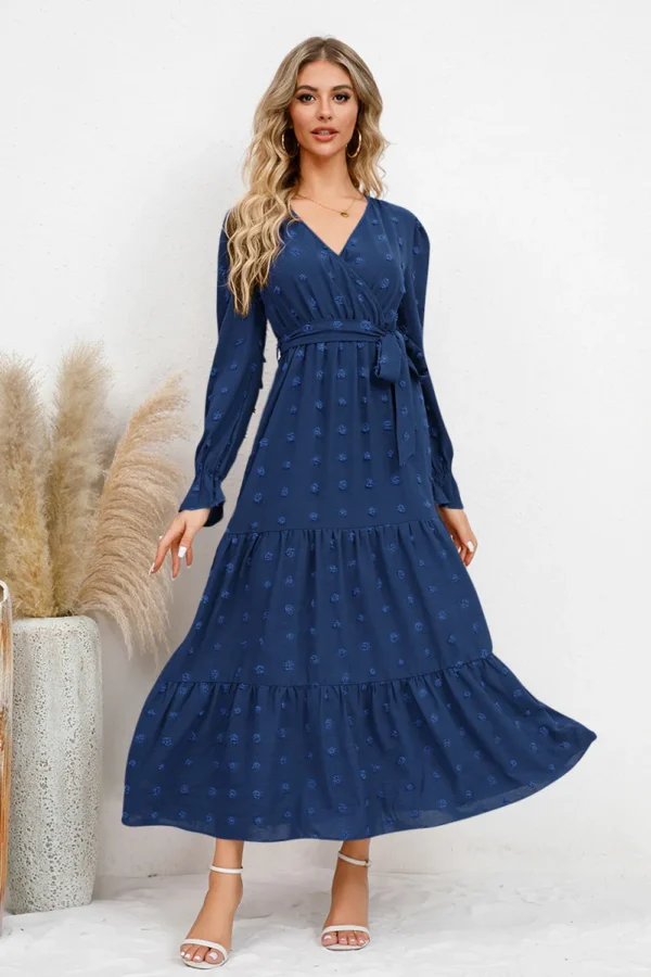 Swiss Dot Tied Surplice Flounce Sleeve Dress - Image 14