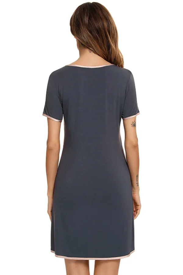 Contrast Trim Pocketed Round Neck Lounge Dress - Image 7