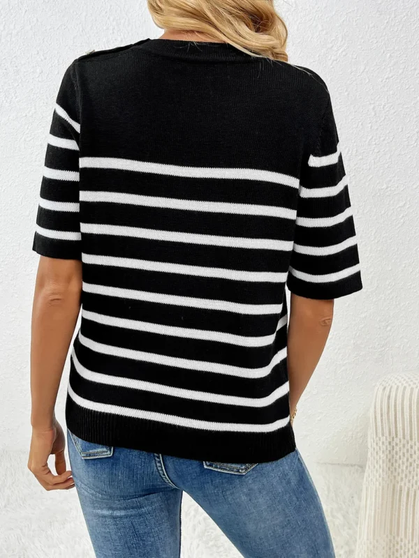 Striped Round Neck Half Sleeve Knit Top - Image 2