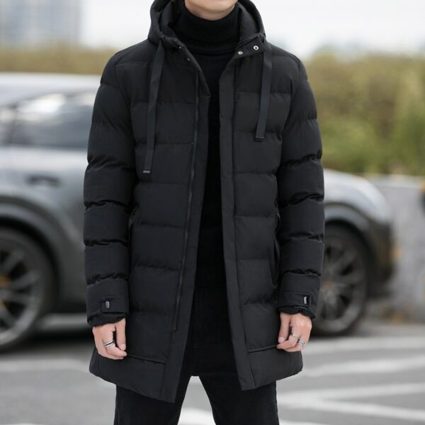 Loose men's medium to long thick warm casual fashion cotton jacket hooded cotton jacket for men - Image 2