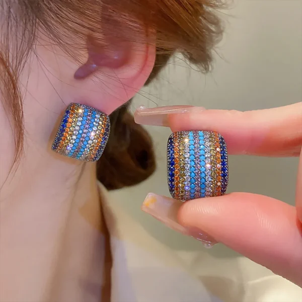 Contrast Inlaid Zircon Earrings - Image 5