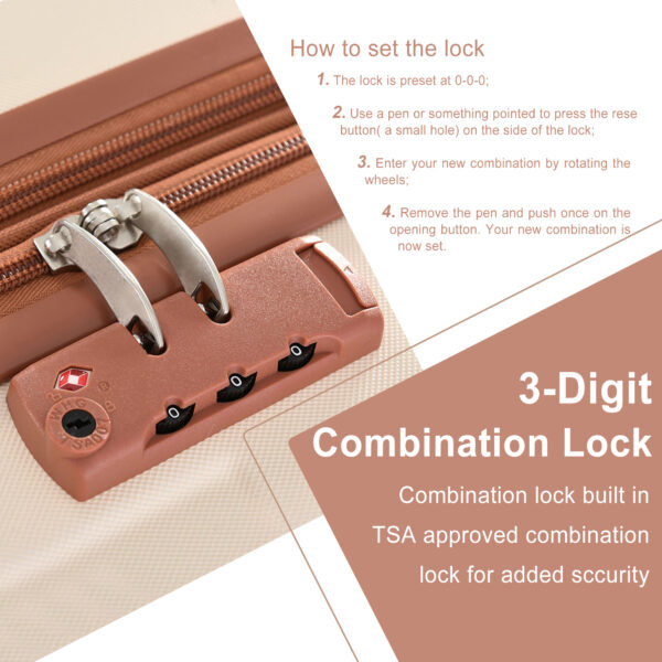 Hardshell Luggage Sets 3 Pcs Spinner Suitcase with TSA Lock Lightweight 20''24''28'' Brown white + ABS - Image 9