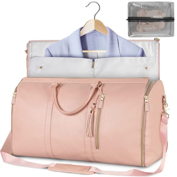 Large leather folding suit bag, travel crossbody, one shoulder sports and fitness bag, large capacity, handheld clothing, luggage bag - Image 3