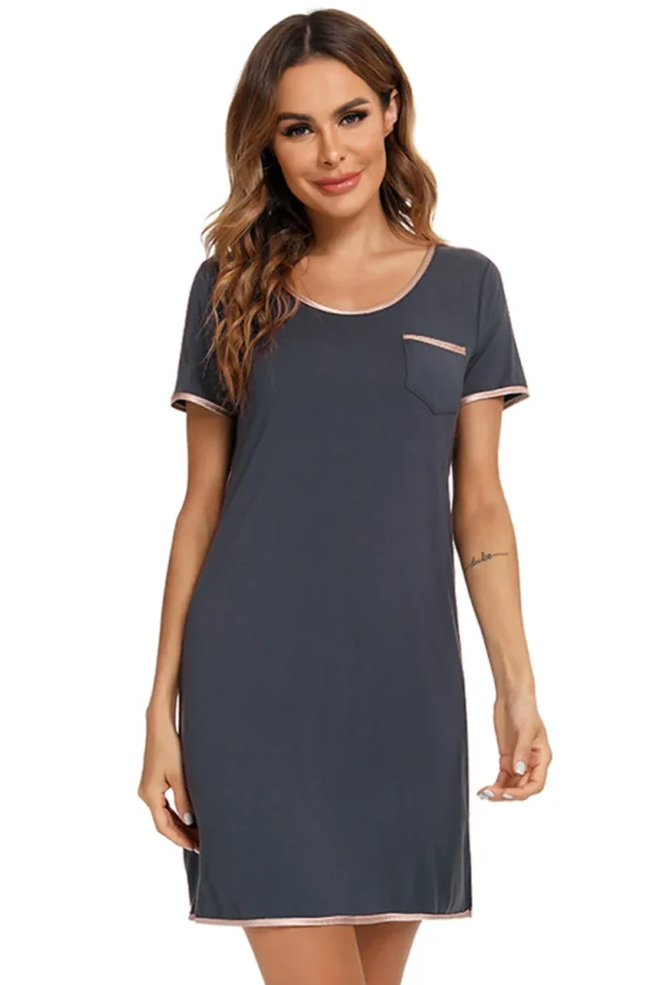 Contrast Trim Pocketed Round Neck Lounge Dress - Image 10