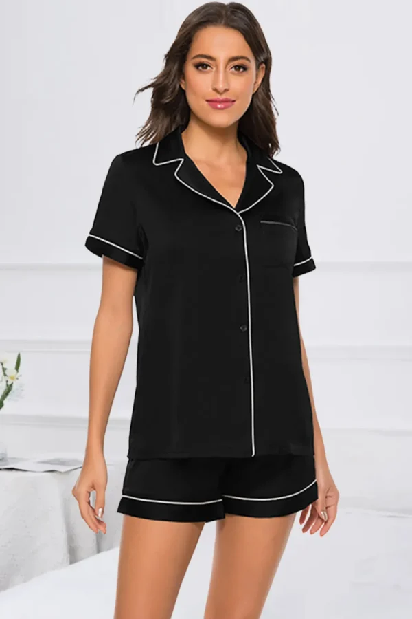 Printed Button Up Short Sleeve Top and Shorts Lounge Set - Image 31