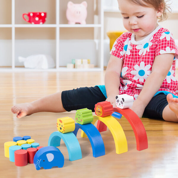 Montessori Early Education Rainbow Animal Balance Building Blocks Fun Enlightenment Kindergarten Stacker Musician Eye Coordination Stacking Height - Image 3