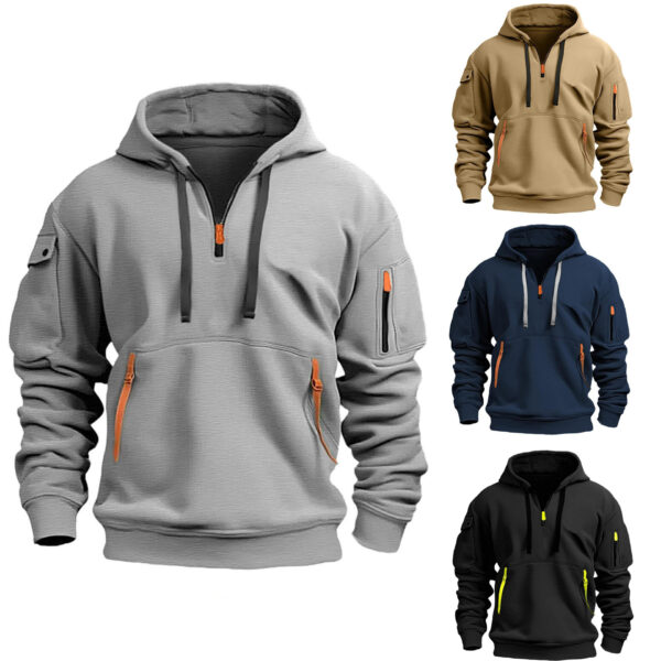 Collar zipper hooded pullover for men multi pocket fashionable and personalized letter print