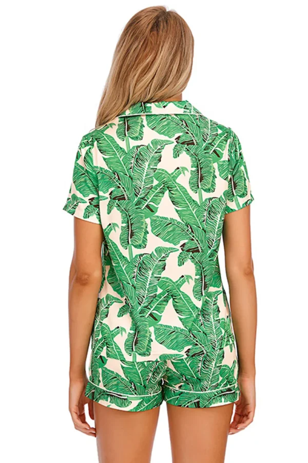 Printed Button Up Short Sleeve Top and Shorts Lounge Set - Image 11