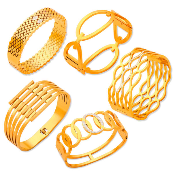 Fashion metal titanium steel bracelet with female geometric design and diamond studded spring buckle bracelet - Image 5