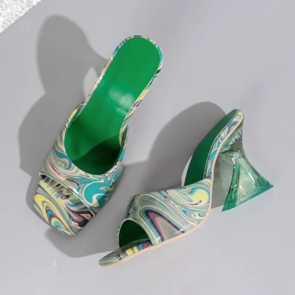 Contrast Peep Toe Mid Heels Sandals - Image 7