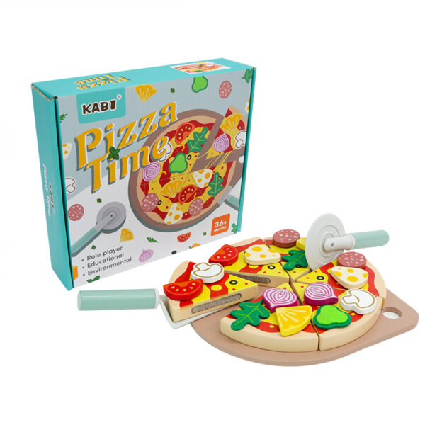 Children's early education puzzle play house simulation pizza fruits and vegetables joyful role-playing kitchen wooden toys - Image 4