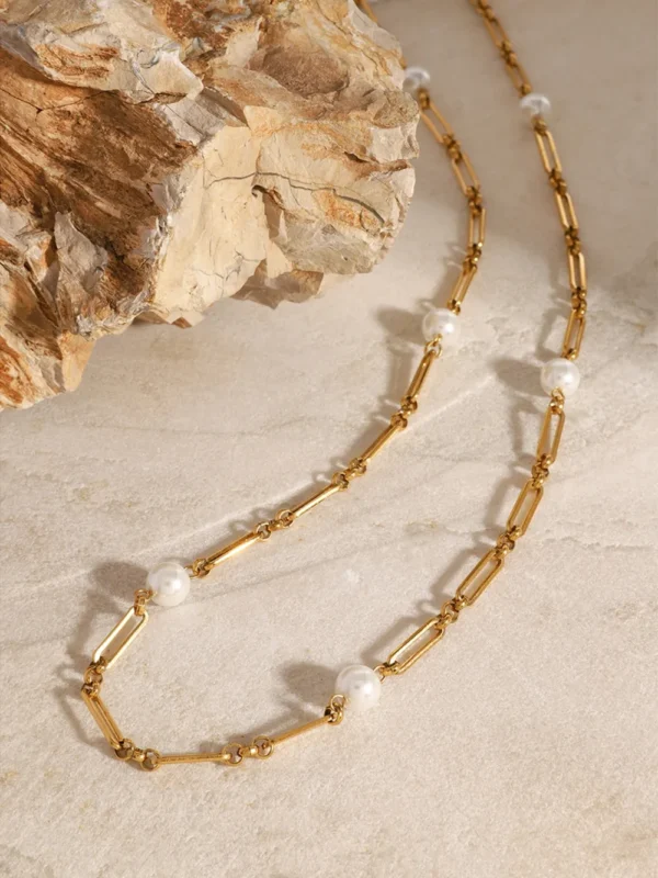 Stainless Steel Pearl Chain Necklace - Image 9