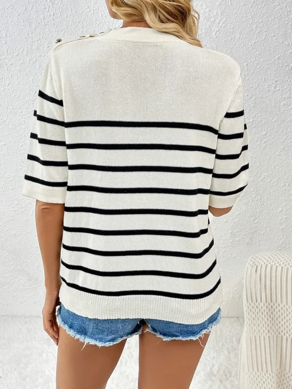 Striped Round Neck Half Sleeve Knit Top - Image 16