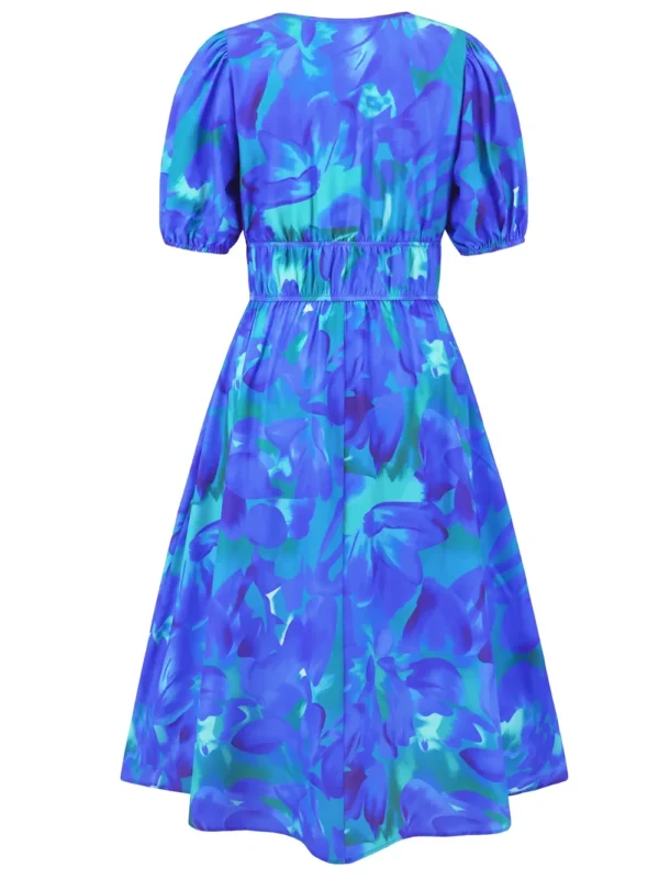 Ruched Printed Surplice Short Sleeve Dress - Image 15