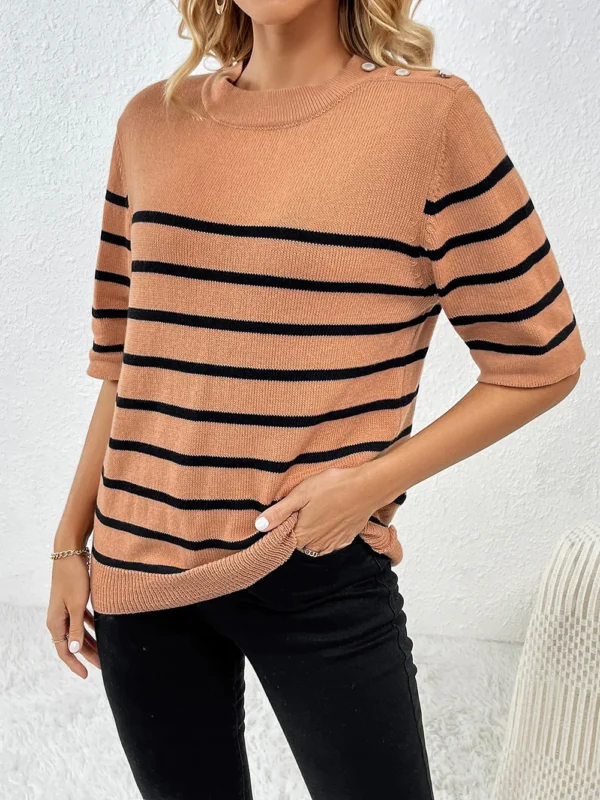 Striped Round Neck Half Sleeve Knit Top - Image 10