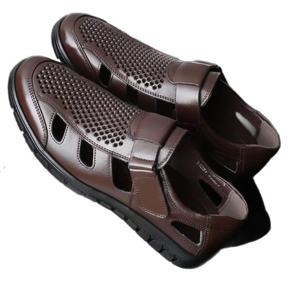 Men's leather sandals summer breathable leather shoes middle-aged and elderly soft soled dad's perforated shoes - Image 5