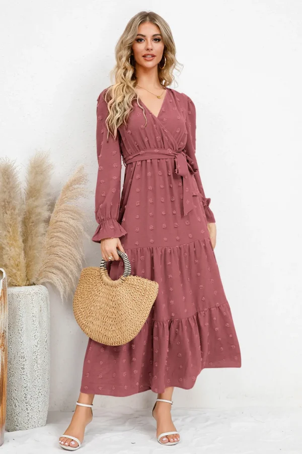 Swiss Dot Tied Surplice Flounce Sleeve Dress - Image 16