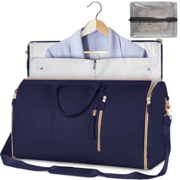 Large leather folding suit bag, travel crossbody, one shoulder sports and fitness bag, large capacity, handheld clothing, luggage bag - Image 5