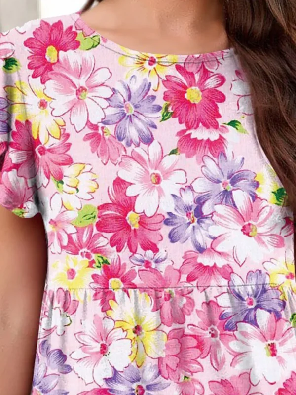 Printed Round Neck Tiered Dress - Image 2